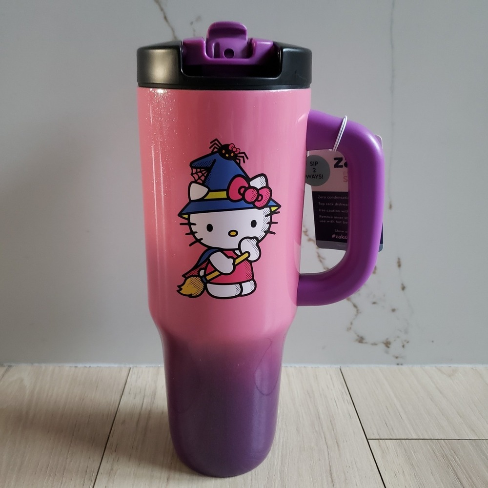 Hello Kitty Zak 40oz Halloween Tumbler Pink Purple Witch 2-In-1 Sip Straw NWT